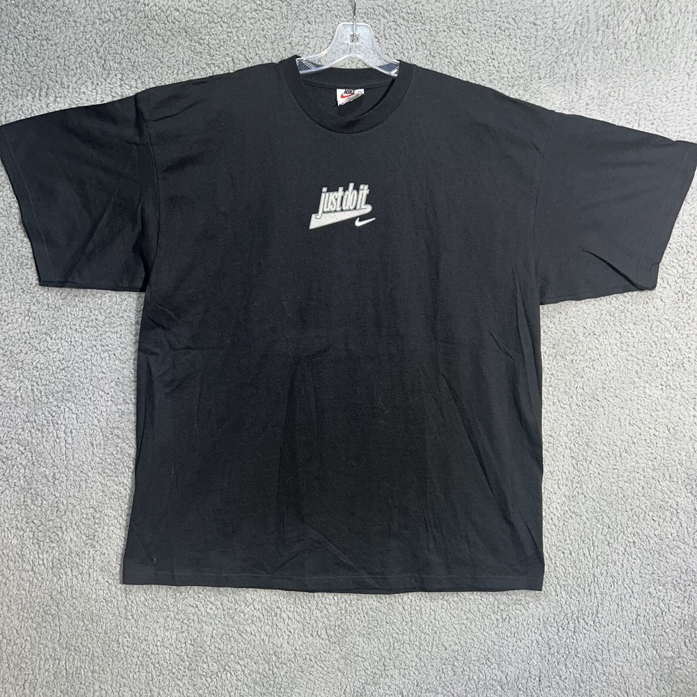 VTG Nike T‎ Shirt Men 2XL XXL Black Center Swoosh Just Do It Embroider White Tag